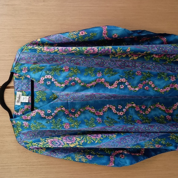 Winlar One Size Fits Most Royal Blue Floral Kaftan (Caftan) - Picture 6 of 10